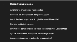 Exemples de sujets traités dans le support Google Maps