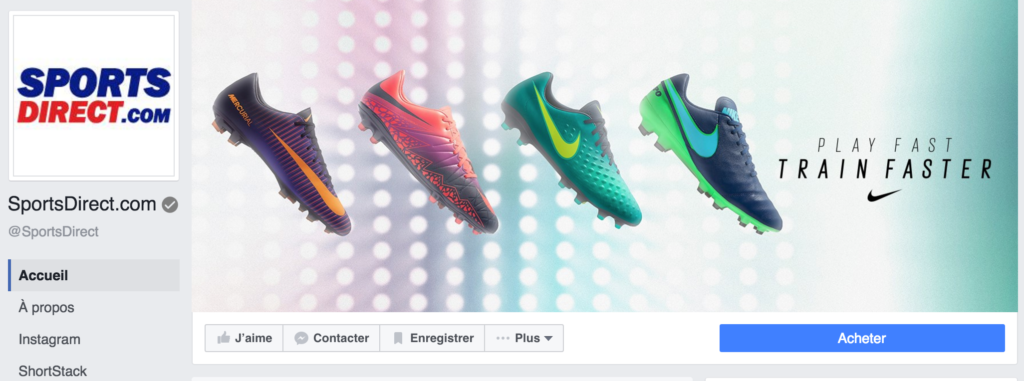 Compte facebook officiel de la marque belge Sports Direct