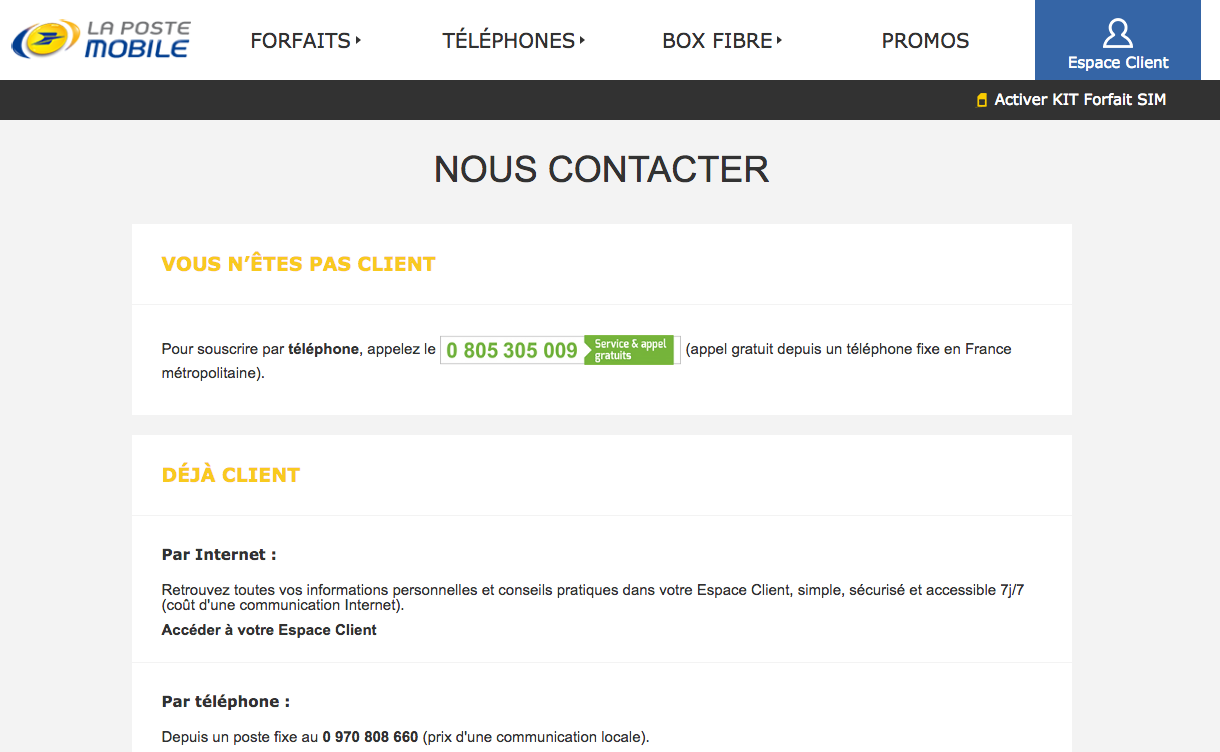 Numéro de téléphone de la poste mobile