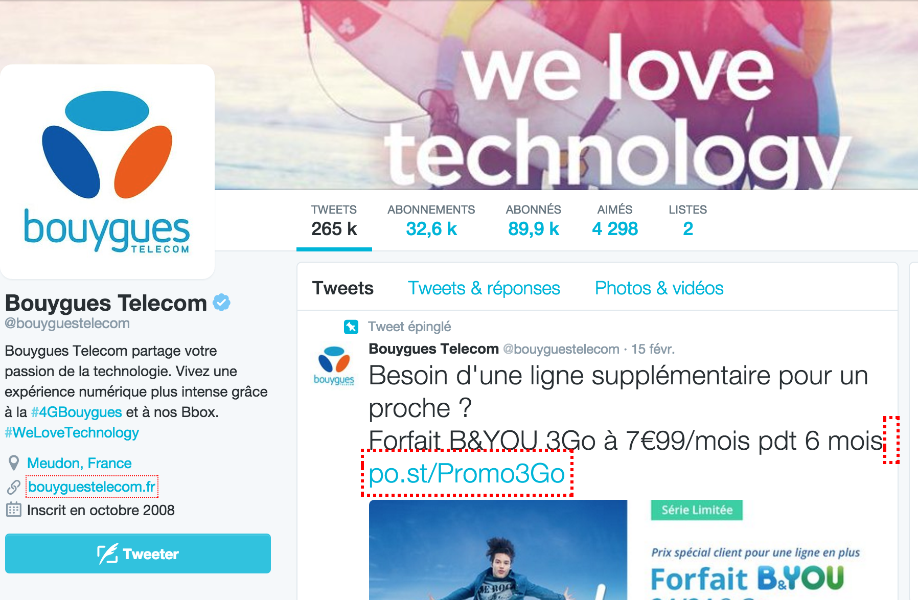 Cliquez pour contacter le support Bouygues via Twitter